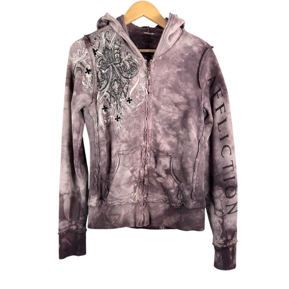 Affliction womens goth grunge psychedelic hooded zip jacket Y2K sz M - Picture 1 of 9